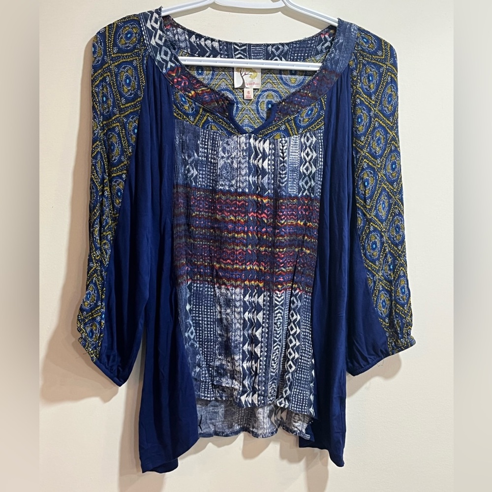 Fig and flower abstract boho blouse / long sleeve top sz S